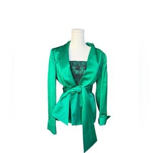 Carlisle vintage Emerald green Silk wrap blazer with lace cami size 10